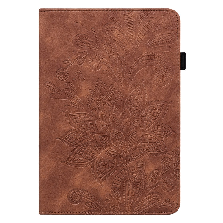 For Samsung Galaxy Tab S9 Lace Flower Embossing Pattern Leather Tablet Case(Brown) - Galaxy Tab S9 Cases by PMC Jewellery | Online Shopping South Africa | PMC Jewellery | Buy Now Pay Later Mobicred