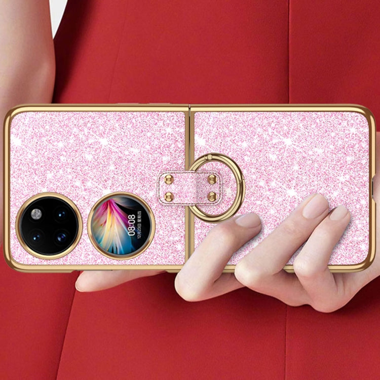 For Huawei P50 Pocket Plating Gradient Color Glitter Phone Case With Ring Holder(Black) - Huawei Cases by PMC TechLife | Online Shopping South Africa | PMC TechLife | Buy Now Pay Later Mobicred