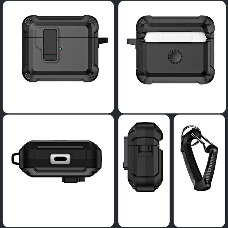 For AirPods 3 TPU + PC Wireless Bluetooth Earphone Protective Case with Switch Lock & Hook(Grey) - For AirPods 3 by PMC Jewellery | Online Shopping South Africa | PMC Jewellery | Buy Now Pay Later Mobicred