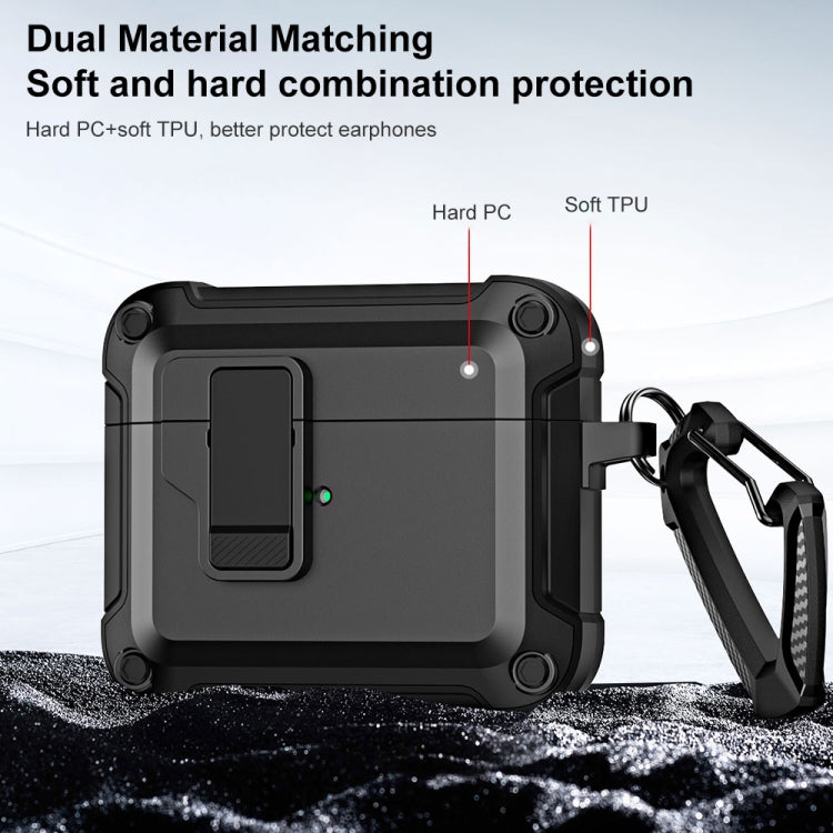 For AirPods 3 TPU + PC Wireless Bluetooth Earphone Protective Case with Switch Lock & Hook(Grey) - For AirPods 3 by PMC Jewellery | Online Shopping South Africa | PMC Jewellery | Buy Now Pay Later Mobicred