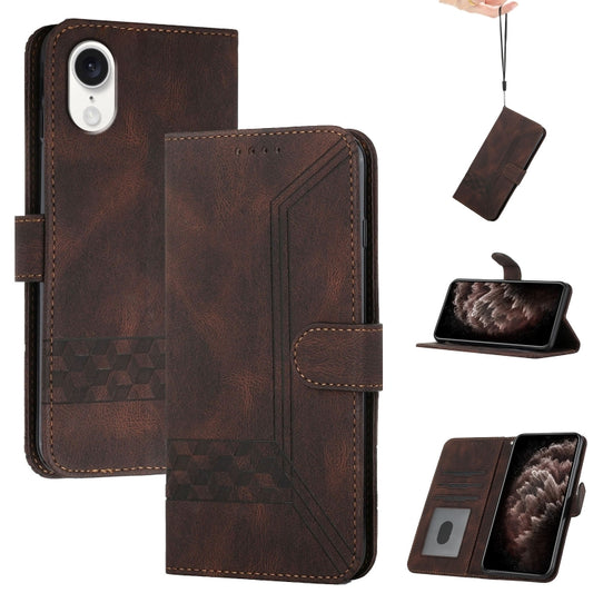 For iPhone SE 2024 Cubic Skin Feel Flip Leather Phone Case(Brown) - More iPhone Cases by PMC Jewellery | Online Shopping South Africa | PMC Jewellery | Buy Now Pay Later Mobicred