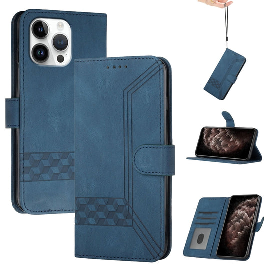 For iPhone 16 Pro Max Cubic Skin Feel Flip Leather Phone Case(Blue) - iPhone 16 Pro Max Cases by PMC Jewellery | Online Shopping South Africa | PMC Jewellery | Buy Now Pay Later Mobicred