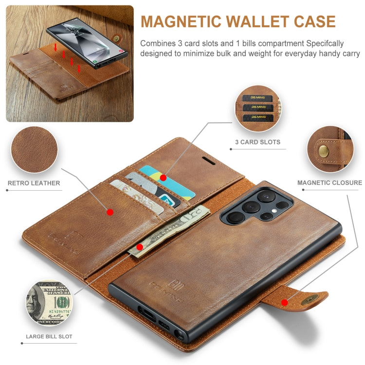 For Samsung Galaxy S24 Ultra 5G DG.MING Crazy Horse Texture Detachable Magnetic Leather Case(Brown) - Galaxy S24 Ultra 5G Cases by DG.MING | Online Shopping South Africa | PMC Jewellery | Buy Now Pay Later Mobicred