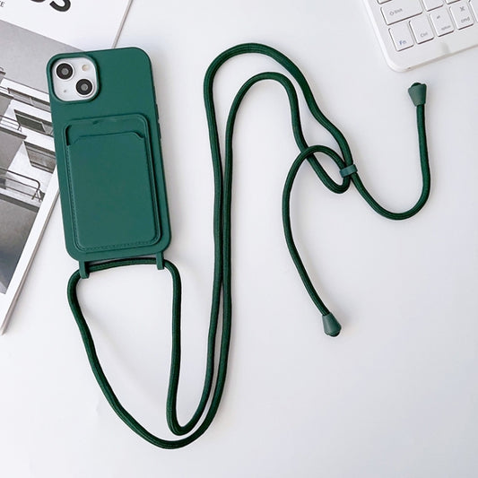 For iPhone 15 Plus Crossbody Lanyard Elastic Silicone Card Holder Phone Case(Dark Green) - iPhone 15 Plus Cases by PMC Jewellery | Online Shopping South Africa | PMC Jewellery