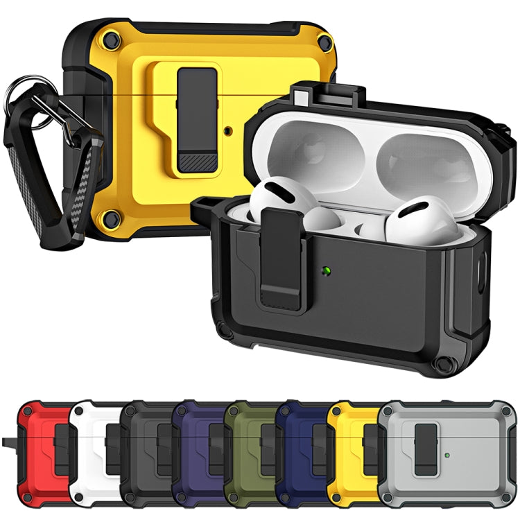 For AirPods Pro 2 TPU + PC Wireless Bluetooth Earphone Protective Case with Switch Lock & Hook(Yellow) - For AirPods Pro 2 by PMC Jewellery | Online Shopping South Africa | PMC Jewellery | Buy Now Pay Later Mobicred