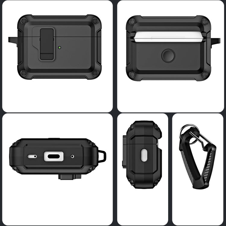 For AirPods Pro 2 TPU + PC Wireless Bluetooth Earphone Protective Case with Switch Lock & Hook(Black) - For AirPods Pro 2 by PMC Jewellery | Online Shopping South Africa | PMC Jewellery