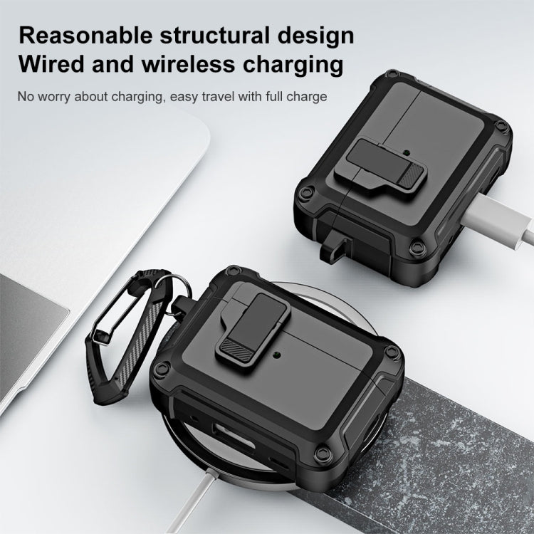 For AirPods Pro 2 TPU + PC Wireless Bluetooth Earphone Protective Case with Switch Lock & Hook(Black) - For AirPods Pro 2 by PMC TechLife | Online Shopping South Africa | PMC TechLife