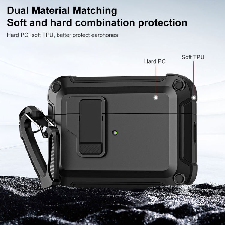 For AirPods Pro 2 TPU + PC Wireless Bluetooth Earphone Protective Case with Switch Lock & Hook(Black) - For AirPods Pro 2 by PMC TechLife | Online Shopping South Africa | PMC TechLife