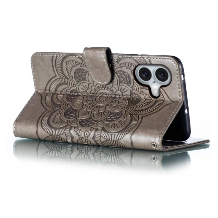 For iPhone 16 Mandala Embossing Pattern Horizontal Flip Leather Phone Case(Gray) - iPhone 16 Cases by PMC TechLife | Online Shopping South Africa | PMC TechLife | Buy Now Pay Later Mobicred