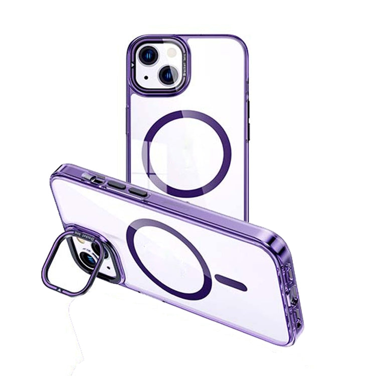 For iPhone 15 Plus MagSafe Magnetic Invisible Holder Transparent Phone Case(Purple) - iPhone 15 Plus Cases by PMC Jewellery | Online Shopping South Africa | PMC Jewellery