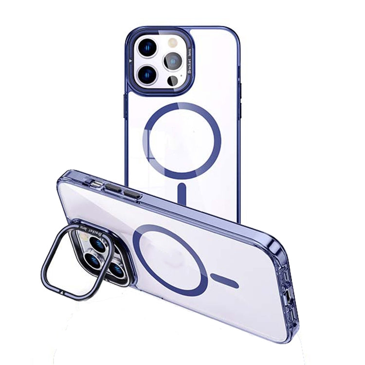 For iPhone 14 Pro Max MagSafe Magnetic Invisible Holder Transparent Phone Case(Blue) - iPhone 14 Pro Max Cases by PMC TechLife | Online Shopping South Africa | PMC TechLife