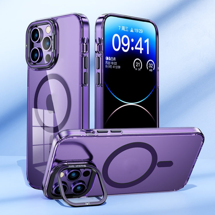 For iPhone 15 Plus MagSafe Magnetic Invisible Holder Transparent Phone Case(Purple) - iPhone 15 Plus Cases by PMC Jewellery | Online Shopping South Africa | PMC Jewellery