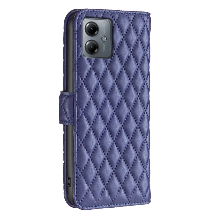 For Motorola Moto G14 4G Diamond Lattice Wallet Flip Leather Phone Case(Blue) - Motorola Cases by PMC Jewellery | Online Shopping South Africa | PMC Jewellery | Buy Now Pay Later Mobicred