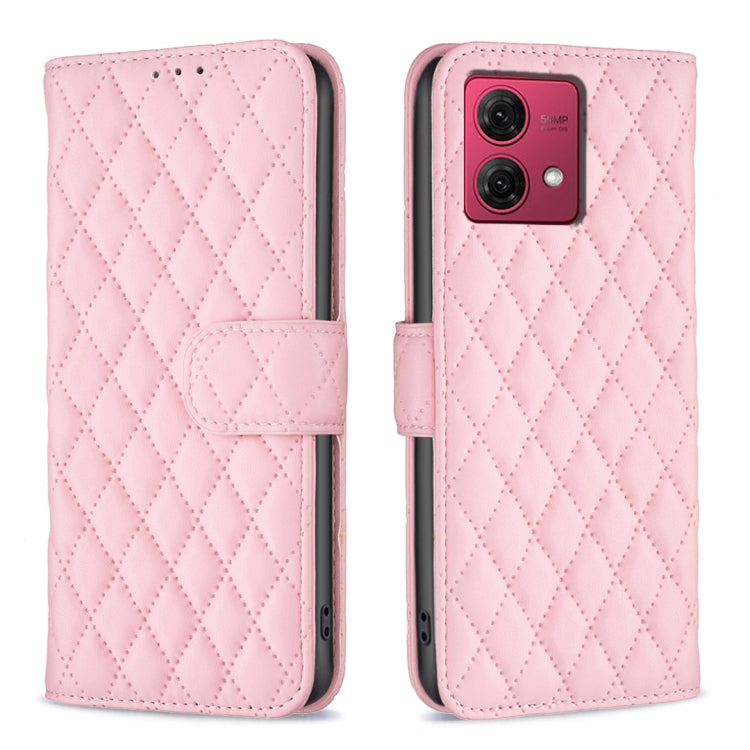 For Motorola Moto G84 Diamond Lattice Wallet Flip Leather Phone Case(Pink) - Motorola Cases by PMC Jewellery | Online Shopping South Africa | PMC Jewellery | Buy Now Pay Later Mobicred