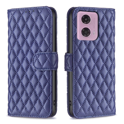 For Motorola Moto G34 5G Diamond Lattice Wallet Flip Leather Phone Case(Blue) - Motorola Cases by PMC Jewellery | Online Shopping South Africa | PMC Jewellery