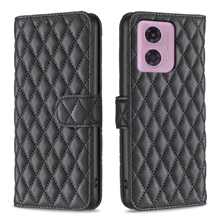 For Motorola Moto G34 5G Diamond Lattice Wallet Flip Leather Phone Case(Black) - Motorola Cases by PMC Jewellery | Online Shopping South Africa | PMC Jewellery | Buy Now Pay Later Mobicred