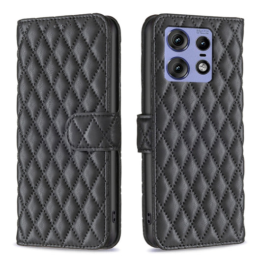 For Motorola Edge 50 Pro 5G Diamond Lattice Wallet Flip Leather Phone Case(Black) - Motorola Cases by PMC Jewellery | Online Shopping South Africa | PMC Jewellery | Buy Now Pay Later Mobicred