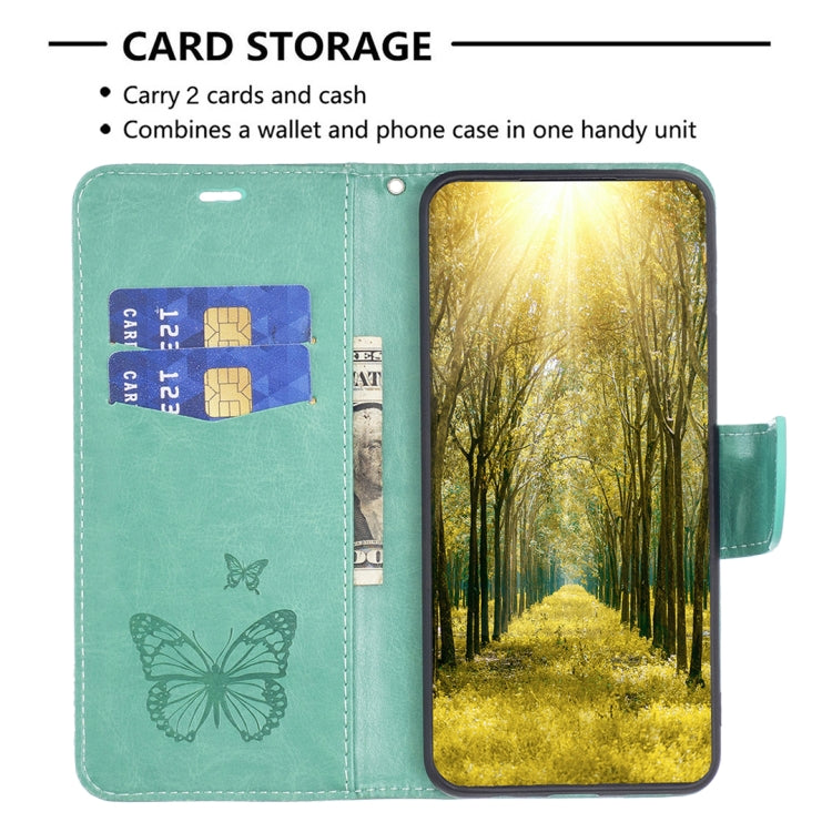 For Motorola Moto G14 4G Embossing Two Butterflies Pattern Leather Phone Case(Green) - Motorola Cases by PMC TechLife | Online Shopping South Africa | PMC TechLife | Buy Now Pay Later Mobicred