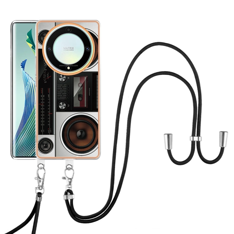 For Honor X9a / Magic5 Lite Electroplating Dual-side IMD Phone Case with Lanyard(Retro Radio) - Honor Cases by PMC Jewellery | Online Shopping South Africa | PMC Jewellery