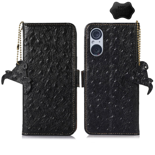 For Sony Xperia 5 V Ostrich Pattern Genuine Leather RFID Phone Case(Black) - Sony Cases by PMC Jewellery | Online Shopping South Africa | PMC Jewellery | Buy Now Pay Later Mobicred