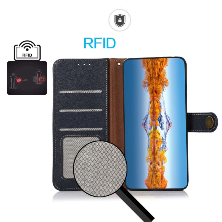 For Honor X6b KHAZNEH Custer Genuine Leather RFID Phone Case(Blue) - Honor Cases by PMC TechLife | Online Shopping South Africa | PMC TechLife | Buy Now Pay Later Mobicred