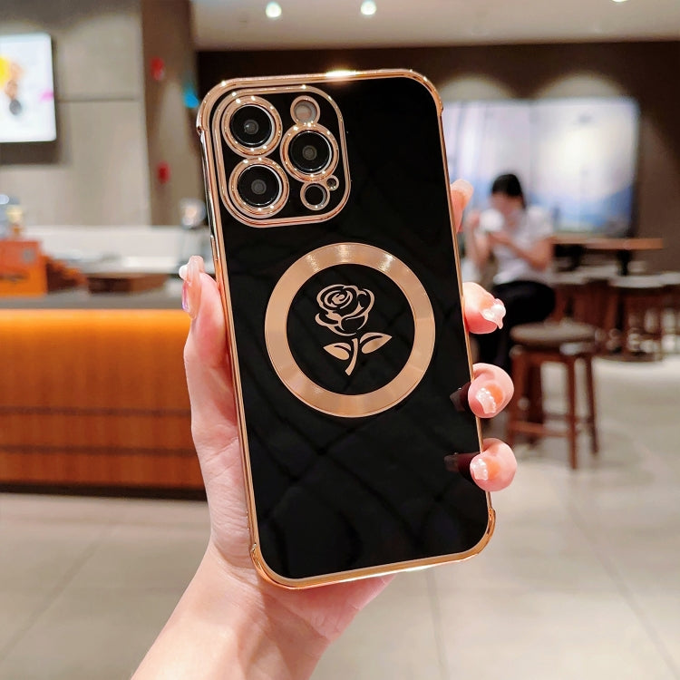 For iPhone 13 Pro Electroplate Side Roses Flower MagSafe Phone Case(Black) - iPhone 13 Pro Cases by PMC TechLife | Online Shopping South Africa | PMC TechLife