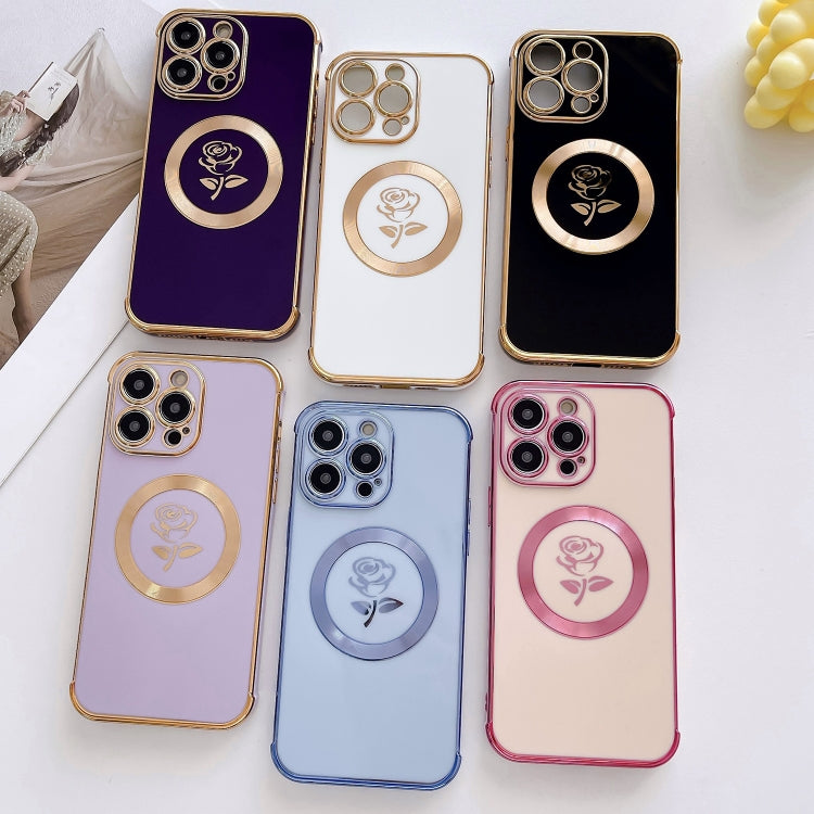 For iPhone 15 Pro Electroplate Side Roses Flower MagSafe Phone Case(Dark Purple) - iPhone 15 Pro Cases by PMC Jewellery | Online Shopping South Africa | PMC Jewellery