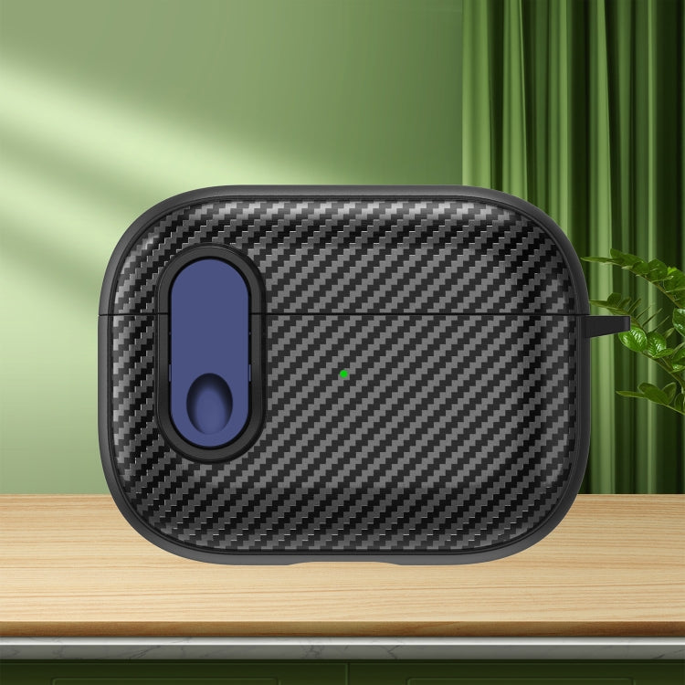 For AirPods Pro 2 Carbon Fiber Texture Wireless Earphones Case with Security Lock(Blue) - For AirPods Pro 2 by PMC Jewellery | Online Shopping South Africa | PMC Jewellery | Buy Now Pay Later Mobicred