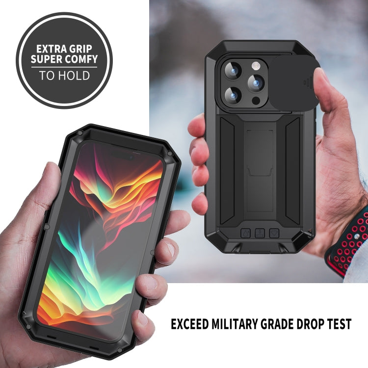 For iPhone 15 Pro Max R-JUST Sliding Camera IP54 Life Waterproof Holder Phone Case(Black) - free shipping - PMC TechLife - Order now!