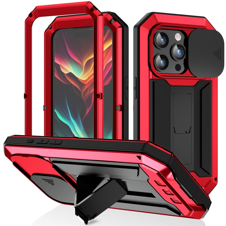 For iPhone 15 Pro Max R-JUST Sliding Camera IP54 Life Waterproof Holder Phone Case(Red) - iPhone 15 Pro Max Cases by R-JUST | Online Shopping South Africa | PMC Jewellery | Buy Now Pay Later Mobicred