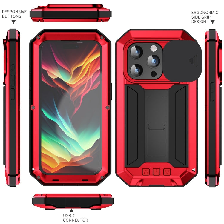 For iPhone 15 Pro Max R-JUST Sliding Camera IP54 Life Waterproof Holder Phone Case(Red) - iPhone 15 Pro Max Cases by R-JUST | Online Shopping South Africa | PMC Jewellery | Buy Now Pay Later Mobicred