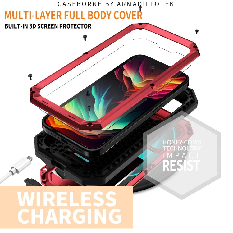 For iPhone 15 Pro Max R-JUST Sliding Camera IP54 Life Waterproof Holder Phone Case(Red) - iPhone 15 Pro Max Cases by R-JUST | Online Shopping South Africa | PMC Jewellery | Buy Now Pay Later Mobicred