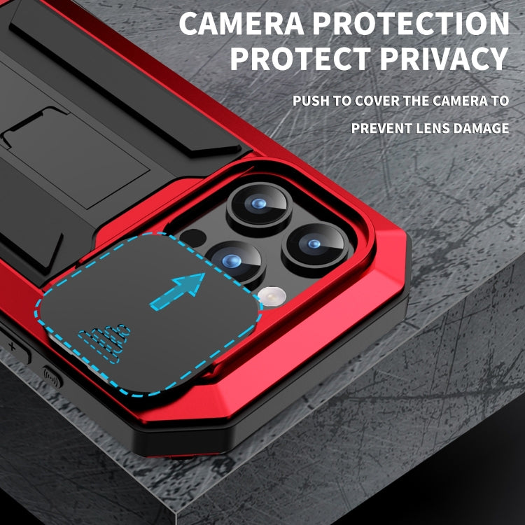 For iPhone 15 Pro Max R-JUST Sliding Camera IP54 Life Waterproof Holder Phone Case(Red) - iPhone 15 Pro Max Cases by R-JUST | Online Shopping South Africa | PMC Jewellery | Buy Now Pay Later Mobicred