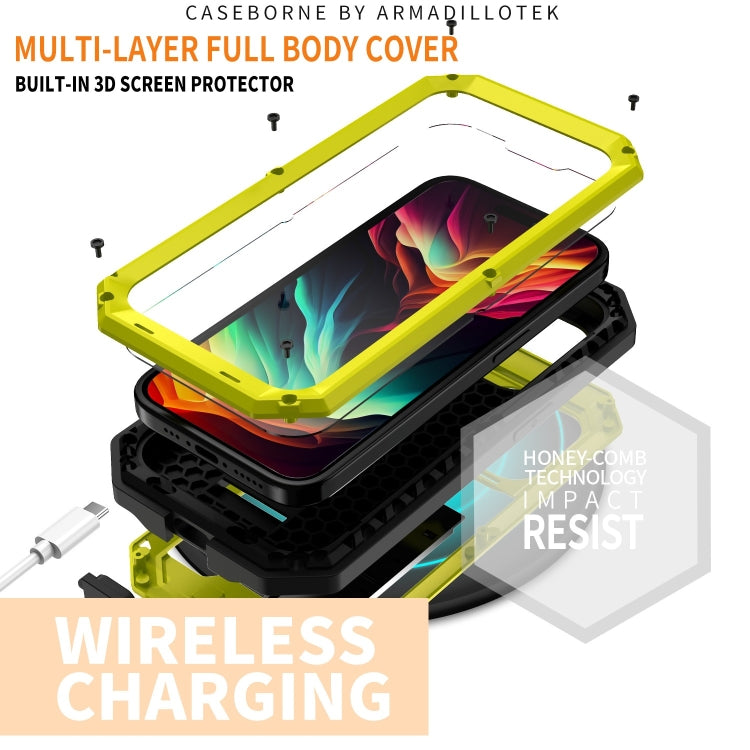 For iPhone 15 Pro R-JUST Sliding Camera IP54 Life Waterproof Holder Phone Case(Yellow) - iPhone 15 Pro Cases by R-JUST | Online Shopping South Africa | PMC Jewellery | Buy Now Pay Later Mobicred