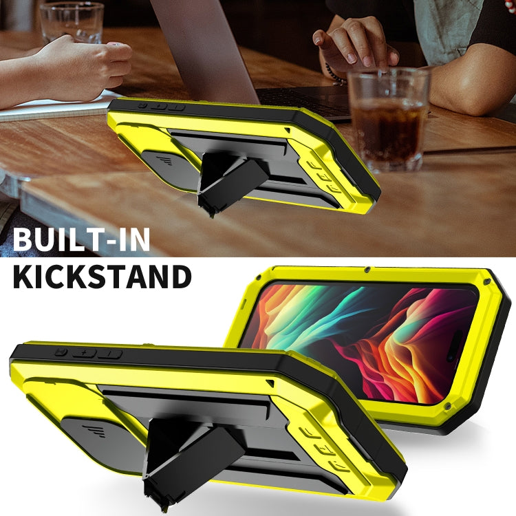 For iPhone 15 Pro R-JUST Sliding Camera IP54 Life Waterproof Holder Phone Case(Yellow) - iPhone 15 Pro Cases by R-JUST | Online Shopping South Africa | PMC TechLife | Buy Now Pay Later Mobicred