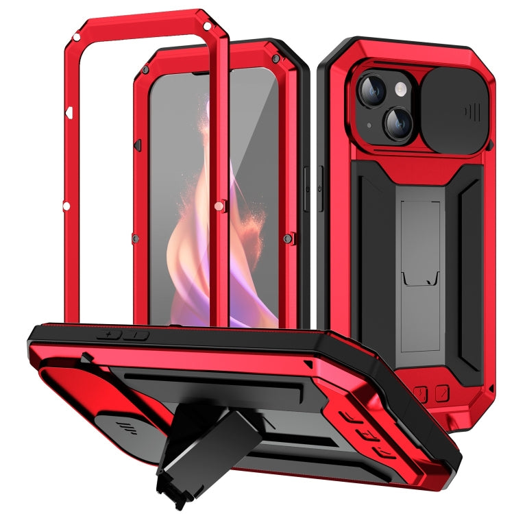 For iPhone 15 Plus R-JUST Sliding Camera IP54 Life Waterproof Holder Phone Case(Red) - iPhone 15 Plus Cases by R-JUST | Online Shopping South Africa | PMC Jewellery | Buy Now Pay Later Mobicred