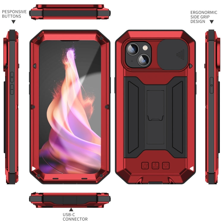 For iPhone 15 Plus R-JUST Sliding Camera IP54 Life Waterproof Holder Phone Case(Red) - iPhone 15 Plus Cases by R-JUST | Online Shopping South Africa | PMC Jewellery | Buy Now Pay Later Mobicred