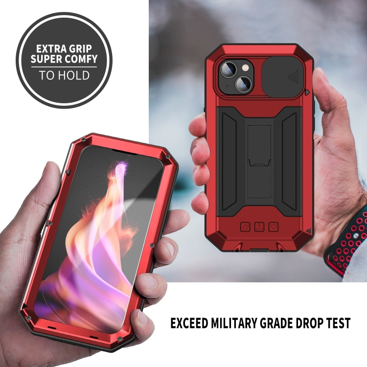 For iPhone 15 Plus R-JUST Sliding Camera IP54 Life Waterproof Holder Phone Case(Red) - iPhone 15 Plus Cases by R-JUST | Online Shopping South Africa | PMC Jewellery | Buy Now Pay Later Mobicred