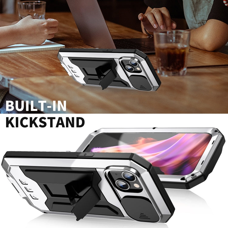 For iPhone 15 Plus R-JUST Sliding Camera IP54 Life Waterproof Holder Phone Case(Silver) - free shipping - PMC TechLife - Order now!