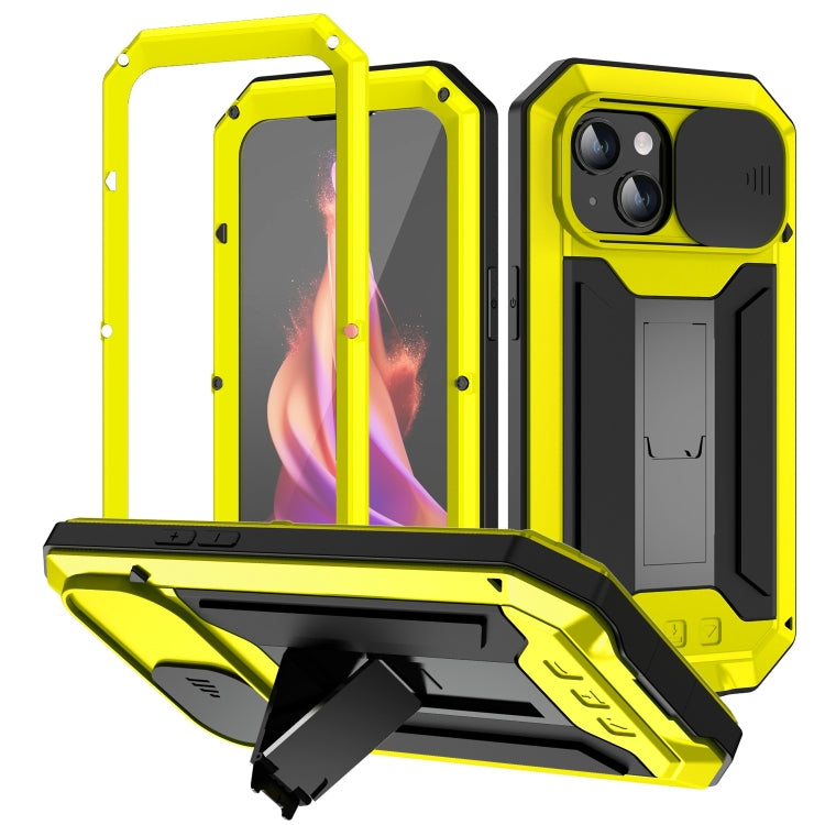 For iPhone 15 R-JUST Sliding Camera IP54 Life Waterproof Holder Phone Case(Yellow) - iPhone 15 Cases by R-JUST | Online Shopping South Africa | PMC Jewellery | Buy Now Pay Later Mobicred