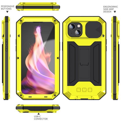 For iPhone 15 R-JUST Sliding Camera IP54 Life Waterproof Holder Phone Case(Yellow) - iPhone 15 Cases by R-JUST | Online Shopping South Africa | PMC Jewellery | Buy Now Pay Later Mobicred