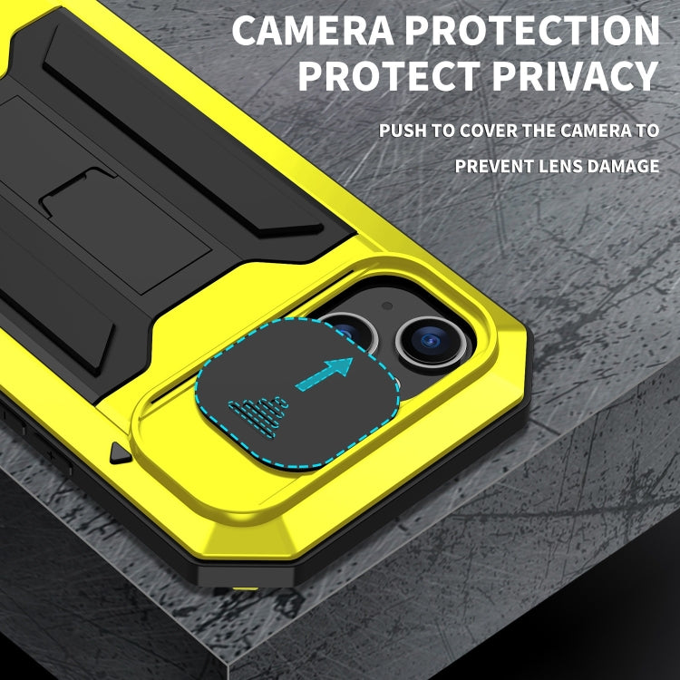 For iPhone 15 R-JUST Sliding Camera IP54 Life Waterproof Holder Phone Case(Yellow) - iPhone 15 Cases by R-JUST | Online Shopping South Africa | PMC Jewellery | Buy Now Pay Later Mobicred