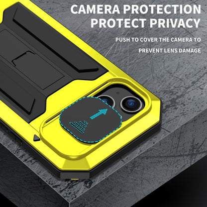 For iPhone 15 R-JUST Sliding Camera IP54 Life Waterproof Holder Phone Case(Yellow) - iPhone 15 Cases by R-JUST | Online Shopping South Africa | PMC Jewellery | Buy Now Pay Later Mobicred