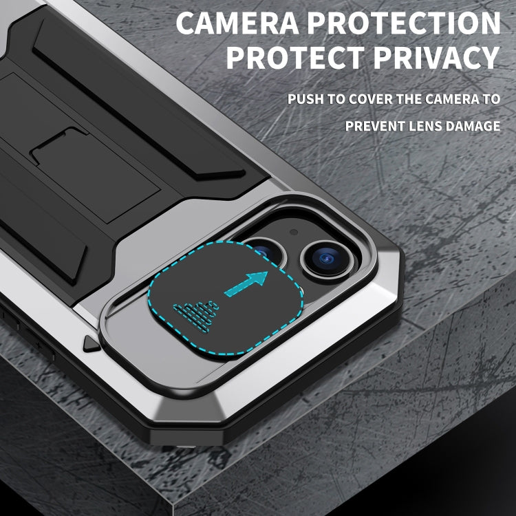 For iPhone 15 R-JUST Sliding Camera IP54 Life Waterproof Holder Phone Case(Silver) - iPhone 15 Cases by R-JUST | Online Shopping South Africa | PMC Jewellery | Buy Now Pay Later Mobicred