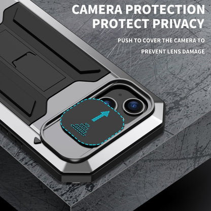 For iPhone 15 R-JUST Sliding Camera IP54 Life Waterproof Holder Phone Case(Silver) - iPhone 15 Cases by R-JUST | Online Shopping South Africa | PMC Jewellery | Buy Now Pay Later Mobicred