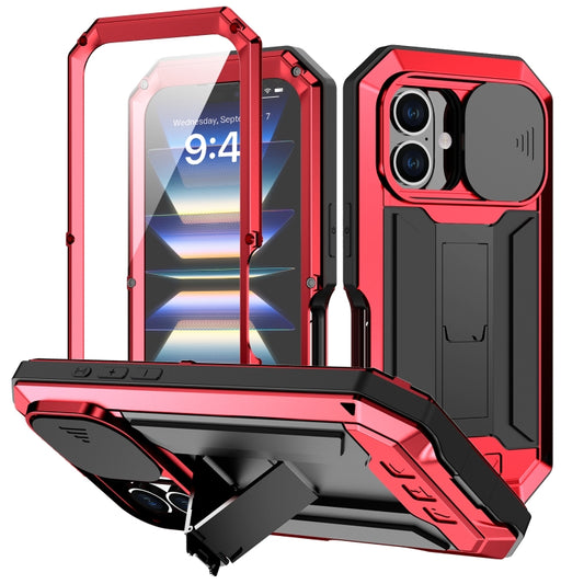 For iPhone 16 R-JUST Sliding Camera IP54 Life Waterproof Holder Phone Case(Red) - iPhone 16 Cases by R-JUST | Online Shopping South Africa | PMC Jewellery | Buy Now Pay Later Mobicred