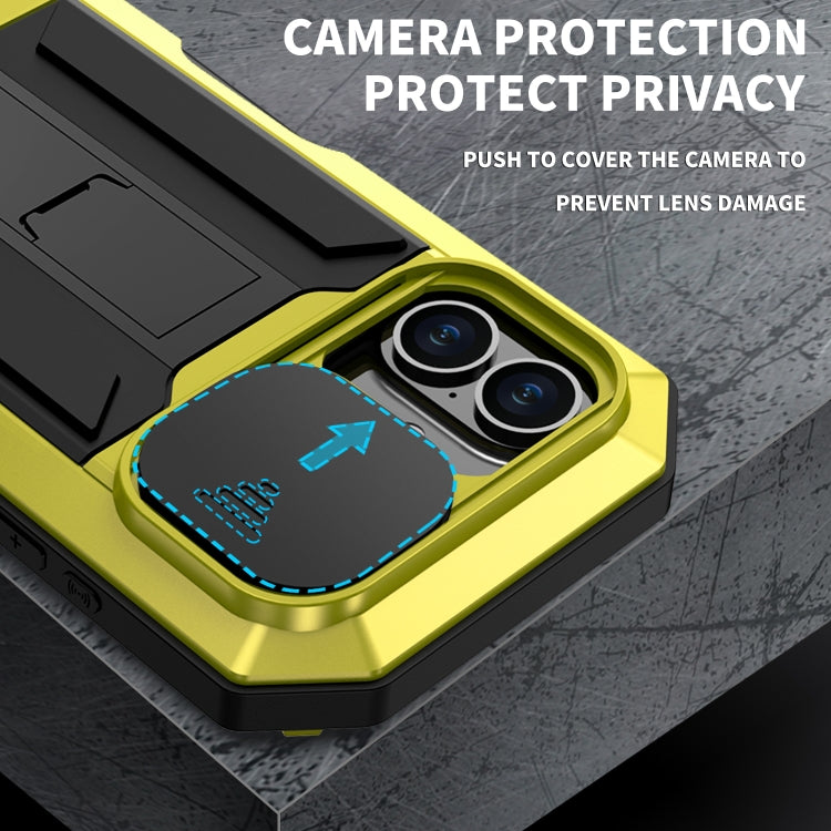 For iPhone 16 R-JUST Sliding Camera IP54 Life Waterproof Holder Phone Case(Yellow) - iPhone 16 Cases by R-JUST | Online Shopping South Africa | PMC Jewellery | Buy Now Pay Later Mobicred