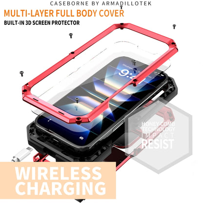 For iPhone 16 Plus R-JUST Sliding Camera IP54 Life Waterproof Holder Phone Case(Red) - iPhone 16 Plus Cases by R-JUST | Online Shopping South Africa | PMC Jewellery | Buy Now Pay Later Mobicred