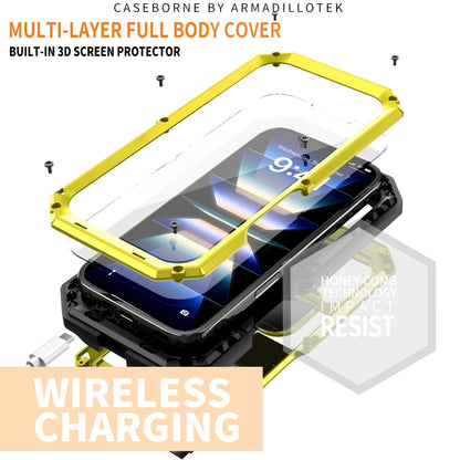 For iPhone 16 Plus R-JUST Sliding Camera IP54 Life Waterproof Holder Phone Case(Yellow) - iPhone 16 Plus Cases by R-JUST | Online Shopping South Africa | PMC Jewellery | Buy Now Pay Later Mobicred