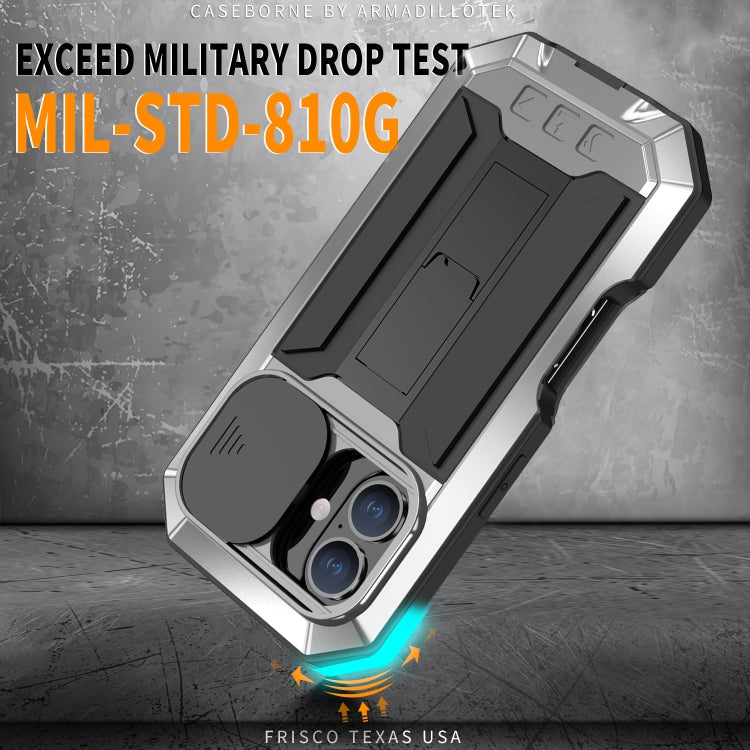For iPhone 16 Plus R-JUST Sliding Camera IP54 Life Waterproof Holder Phone Case(Silver) - free shipping - PMC Jewellery - Order now!